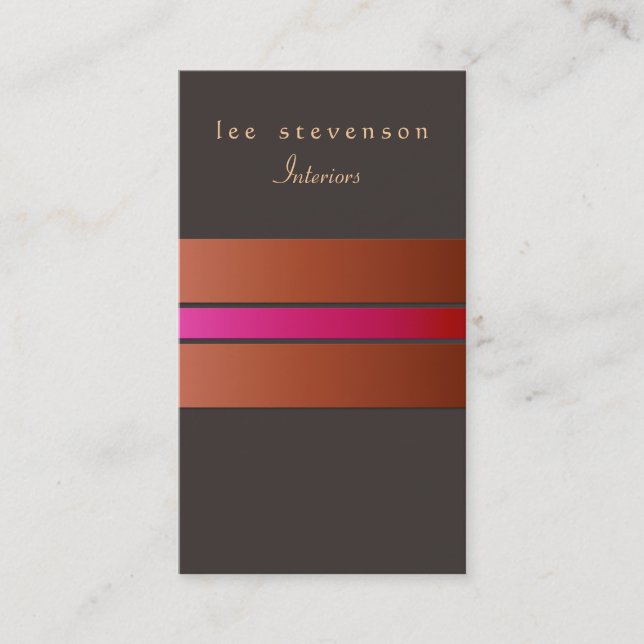Elegant Chic Interior Designer Striped Rust Brown Business Card (Front)