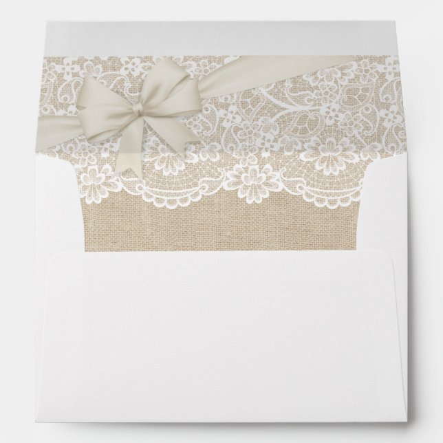Elegant Chic Ivory Burlap Lace Ribbon Wedding 5x7 Envelope (Back (Bottom))