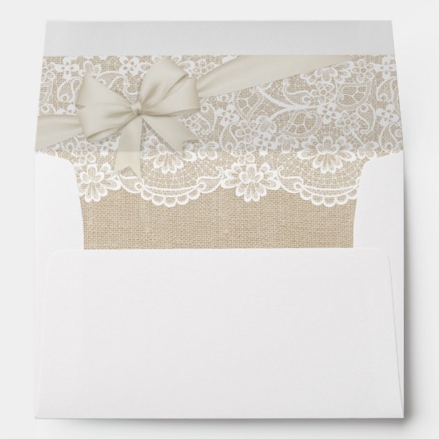 Elegant Chic Ivory Burlap Lace Ribbon Wedding 5x7 Envelope