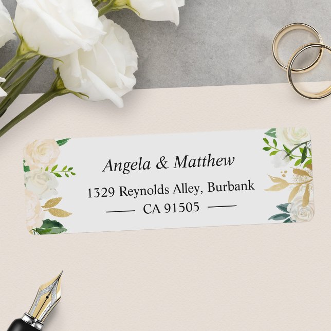 Elegant Chic Ivory Gold Botanical Floral Address Label (Make your envelopes stand out with these chic and customizable address labels.)