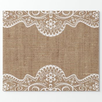 Elegant Chic Lace Decor On Rustic Country Burlap Wrapping Paper by UrHomeNeeds at Zazzle