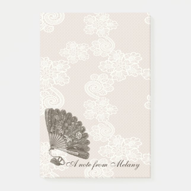 Elegant chic lace lady fan vintage monogram post-it notes (Front)