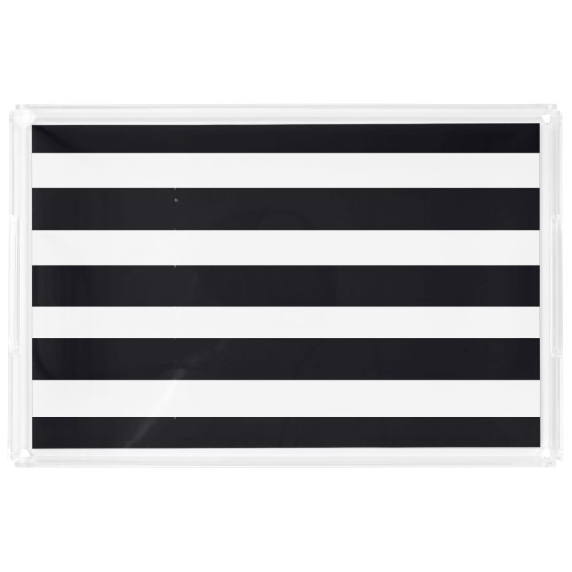 Elegant Chic large Black and White Striped Cute Acrylic Tray (Front)