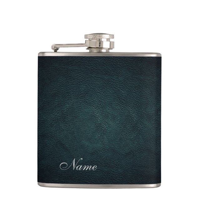 Elegant chic leather look  personalized flask (Front)
