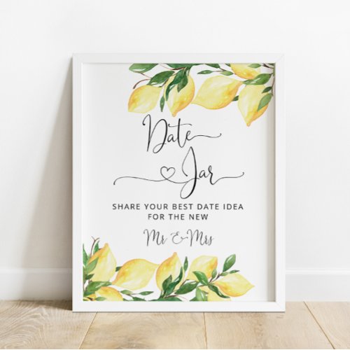 Elegant Chic Lemon Date Jar Bridal Shower Poster