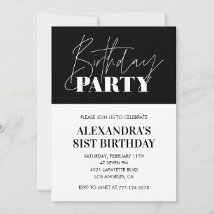 Elegant Chic Lettering Black White 81st birthday Invitation