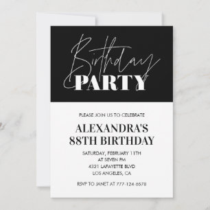 Elegant Chic Lettering Black White 88th birthday Invitation