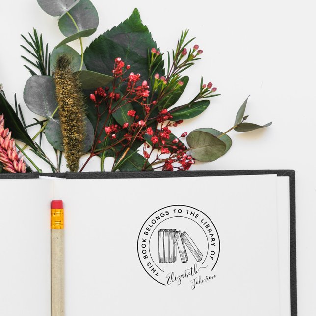 Elegant Chic Library Stylish Custom Name Books Self-inking Stamp (Creator Uploaded)