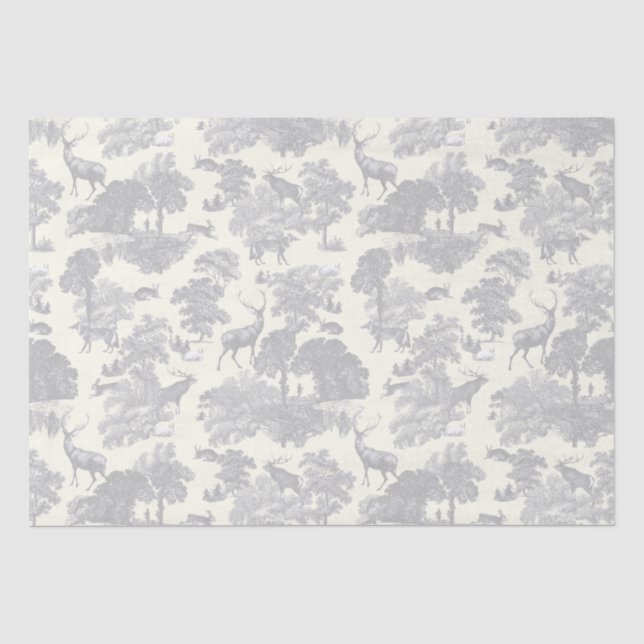 Elegant Chic Light Gray Toile Deer Woodland Tissue Paper (Front)