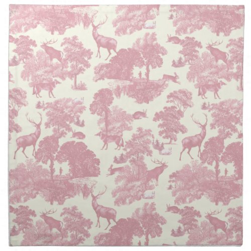 Elegant Chic Light Pink Toile Deer Woodland Cloth Napkin
