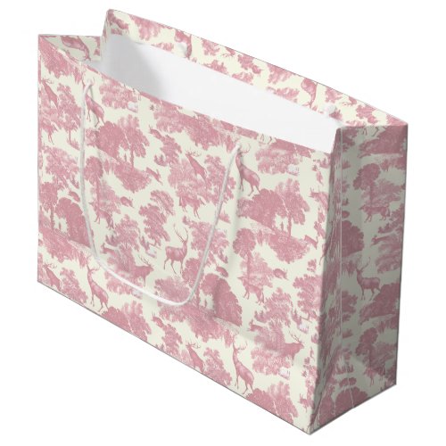 Elegant Chic Light Pink Toile Deer Woodland Large Gift Bag