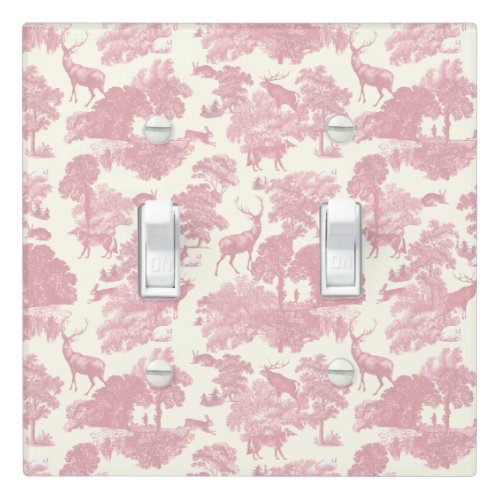 Elegant Chic Light Pink Toile Deer Woodland Light Switch Cover