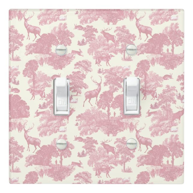 Elegant Chic Light Pink Toile Deer Woodland Light Switch Cover (In Situ)