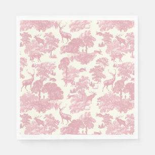 Elegant Chic Light Pink Toile Deer Woodland Napkins