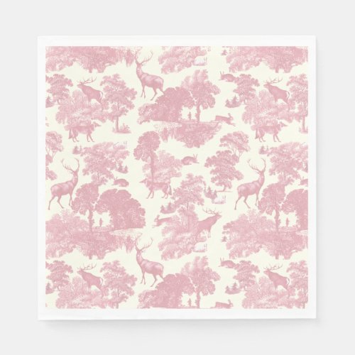 Elegant Chic Light Pink Toile Deer Woodland Napkins