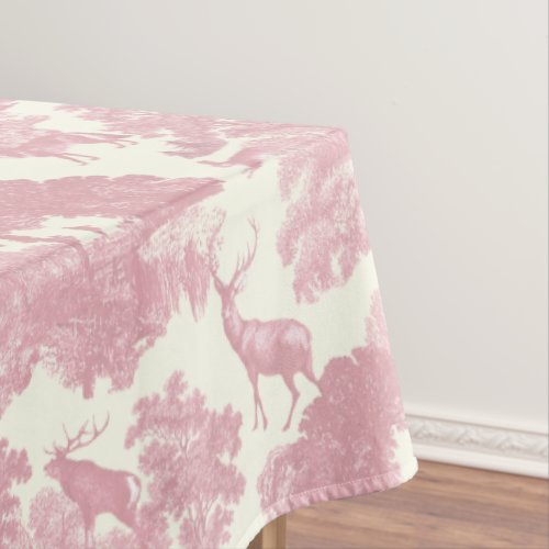 Elegant Chic Light Pink Toile Deer Woodland Tablecloth