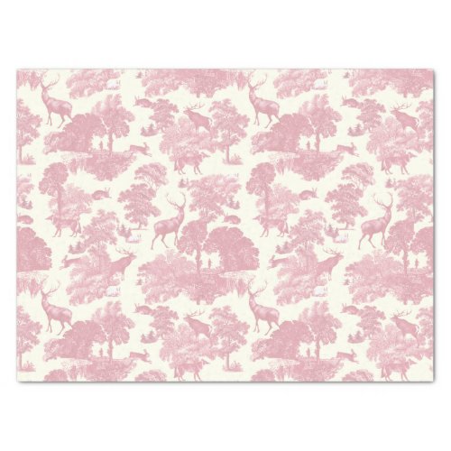 Elegant Chic Light Pink Toile Deer Woodland Tissue Paper