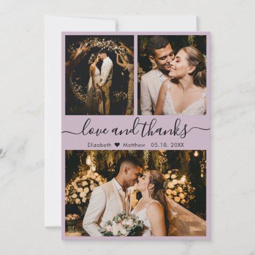 Elegant Chic Lilac 3 Photo Collage Wedding Thank You Card