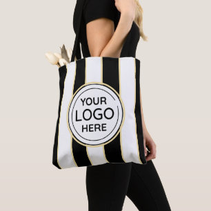 Elegant Chic Logo B&W Golden Stripes Tote Bag