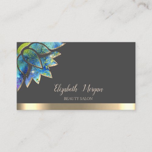 Elegant Chic Lotus Gold Stripe Beauty Business Card
