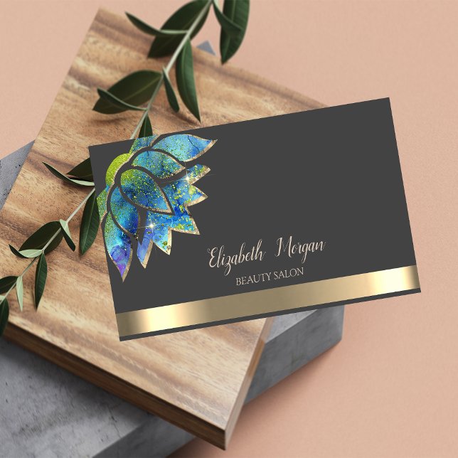 Elegant Chic Lotus Gold Stripe Beauty Business Card (Creator Uploaded)
