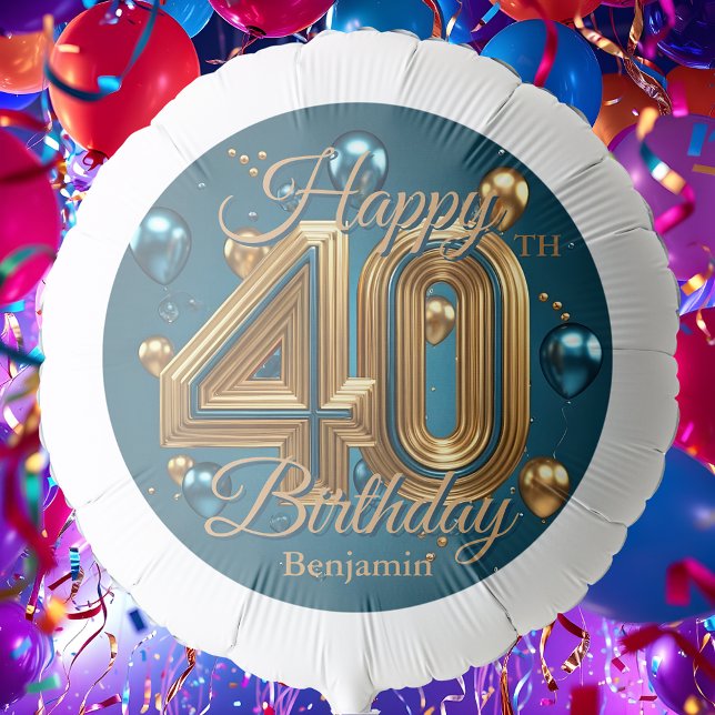 Elegant Chic Luxurious Blue and Gold 40th Birthday Balloon (Creator Uploaded)
