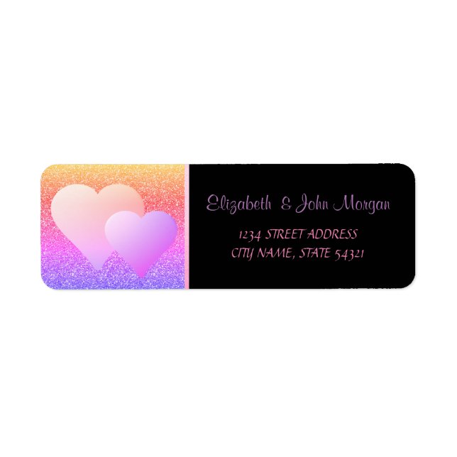 Elegant  Chic Luxury , Black, Glitter  Hearts Label (Front)