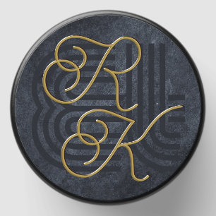 Elegant Chic Luxury Charcoal Black & Gold Monogram Mini Candle Favors