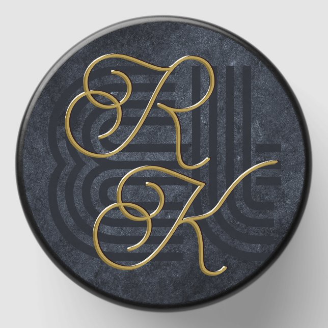 Elegant Chic Luxury Charcoal Black & Gold Monogram Mini Candle Favors (Front)