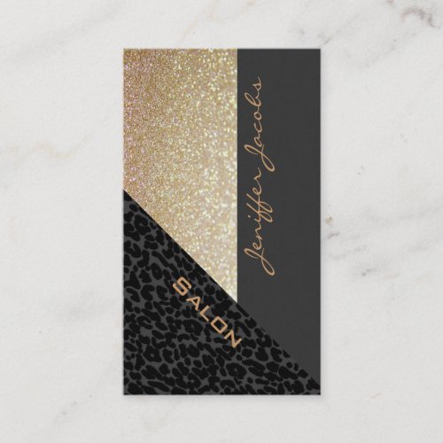 Elegant chic luxury contemporary leopard glittery business card