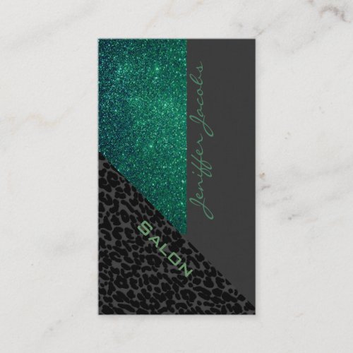 Elegant chic luxury contemporary leopard glittery business card