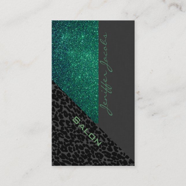 Elegant chic luxury contemporary leopard glittery business card (Front)