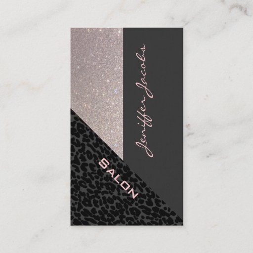 Customizable Elegant chic luxury contemporary leopard glittery business cards