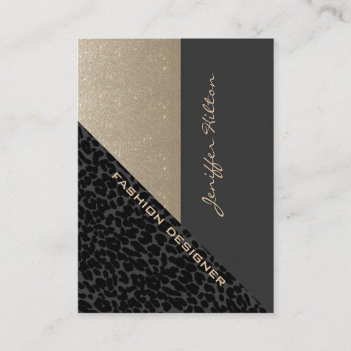 Customizable Elegant chic luxury contemporary leopard glittery business cards
