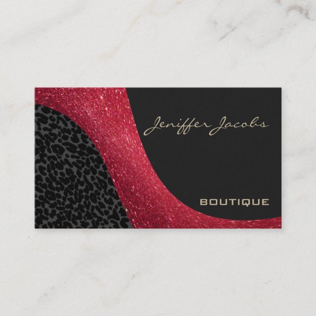 Elegant chic luxury contemporary leopard glittery business card (Front)