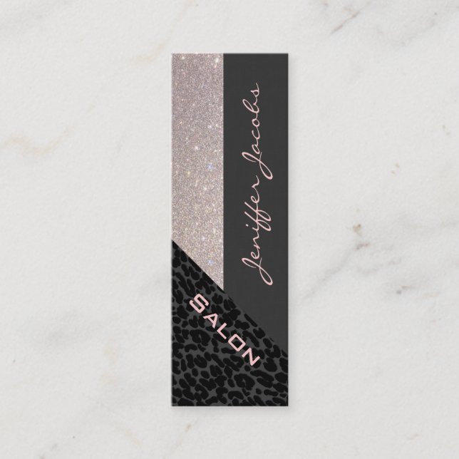Elegant chic luxury contemporary leopard glittery mini business card (Front)