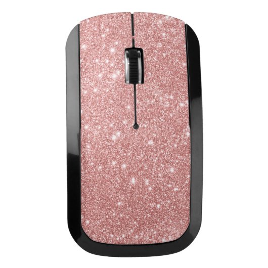 Elegant Chic Luxury Faux Glitter Rose Gold Wireless Mouse (Front)