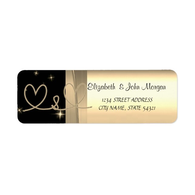 Elegant  Chic Luxury ,Faux Gold,Black,Hearts Label (Front)