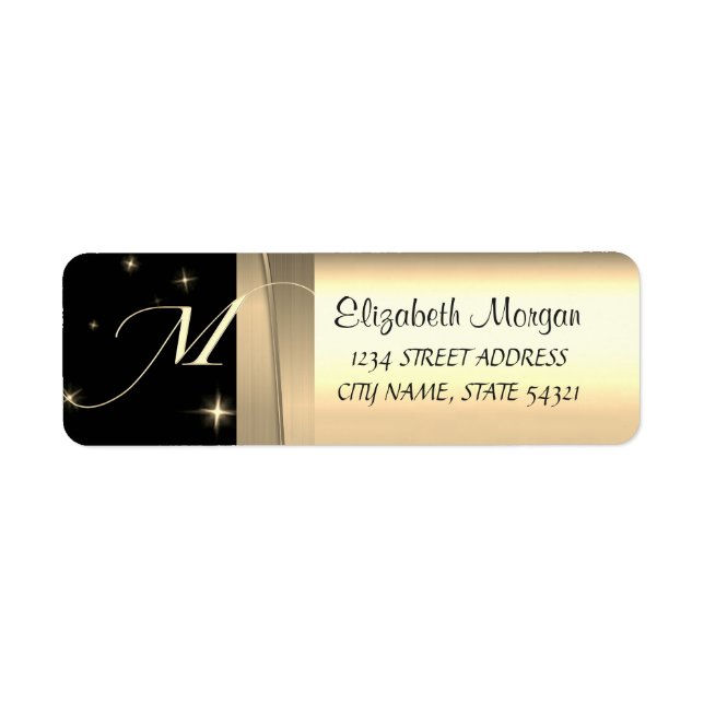 Elegant  Chic Luxury ,Faux Gold,Black,Monogram Label (Front)