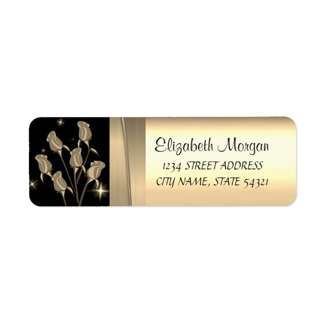 Elegant  Chic Luxury ,Faux Gold,Black,Roses Label (Front)