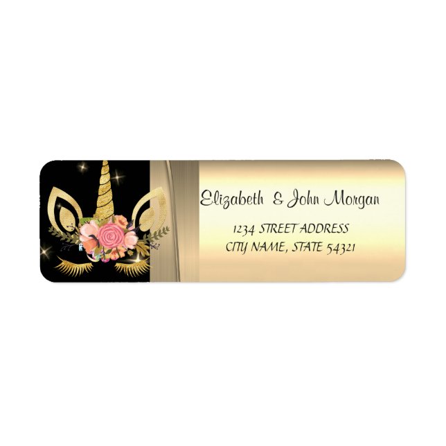 Elegant  Chic Luxury ,Faux Gold,Black, Unicorn Label (Front)