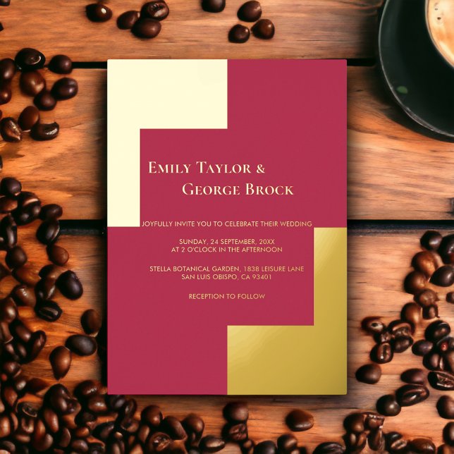 Elegant Chic Luxury Magenta Gold Frame Wedding Foil Invitation (Creator Uploaded)