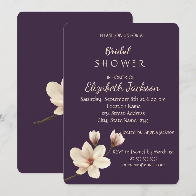 Elegant Chic Magnolia   Bridal Shower Invitation (Front/Back)