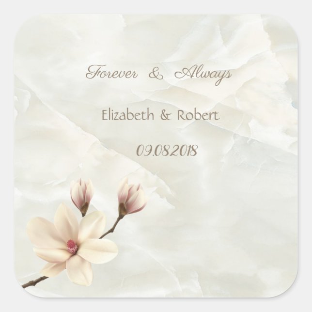 Elegant Chic Magnolia,Marble  Wedding Square Sticker (Front)