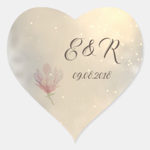 Elegant Chic Magnolia  Wedding Heart Sticker