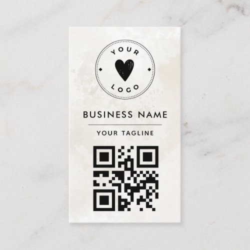 Elegant Chic Marble Add Your QR Code  Logo Simple Business Card