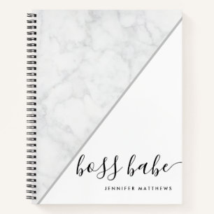 Elegant Chic Marble Boss Babe Personalized Notebook