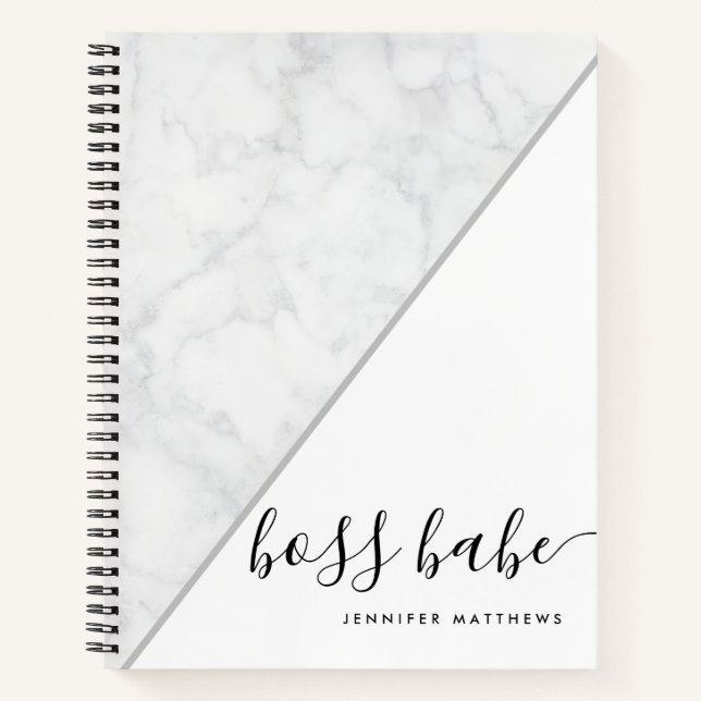 Elegant Chic Marble Boss Babe Personalized Notebook (Front)