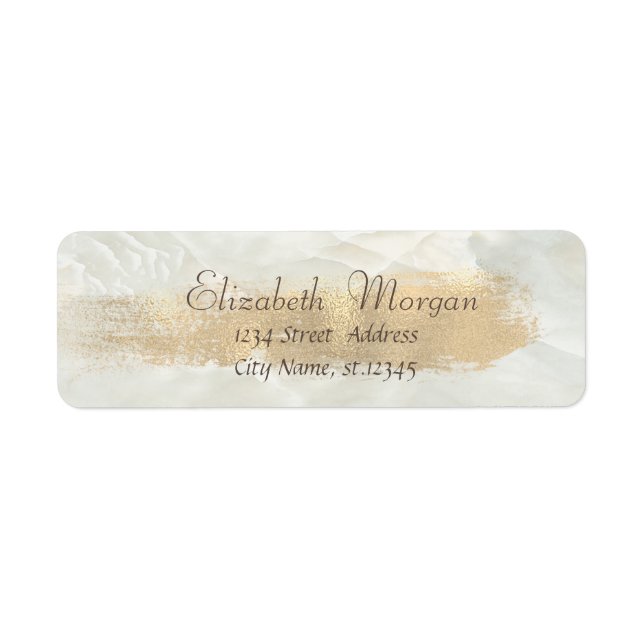 Elegant Chic Marble, Faux Gold Brush Stroke Label (Front)