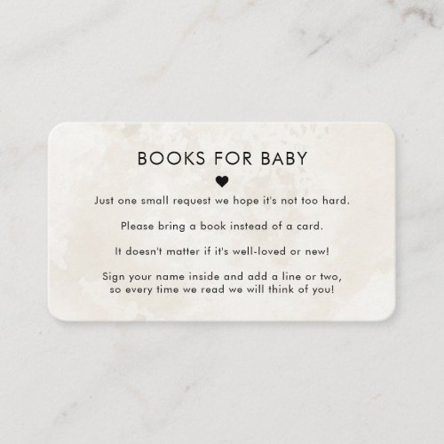 Elegant Chic Marble Simple Books for Baby Shower  Enclosure Card